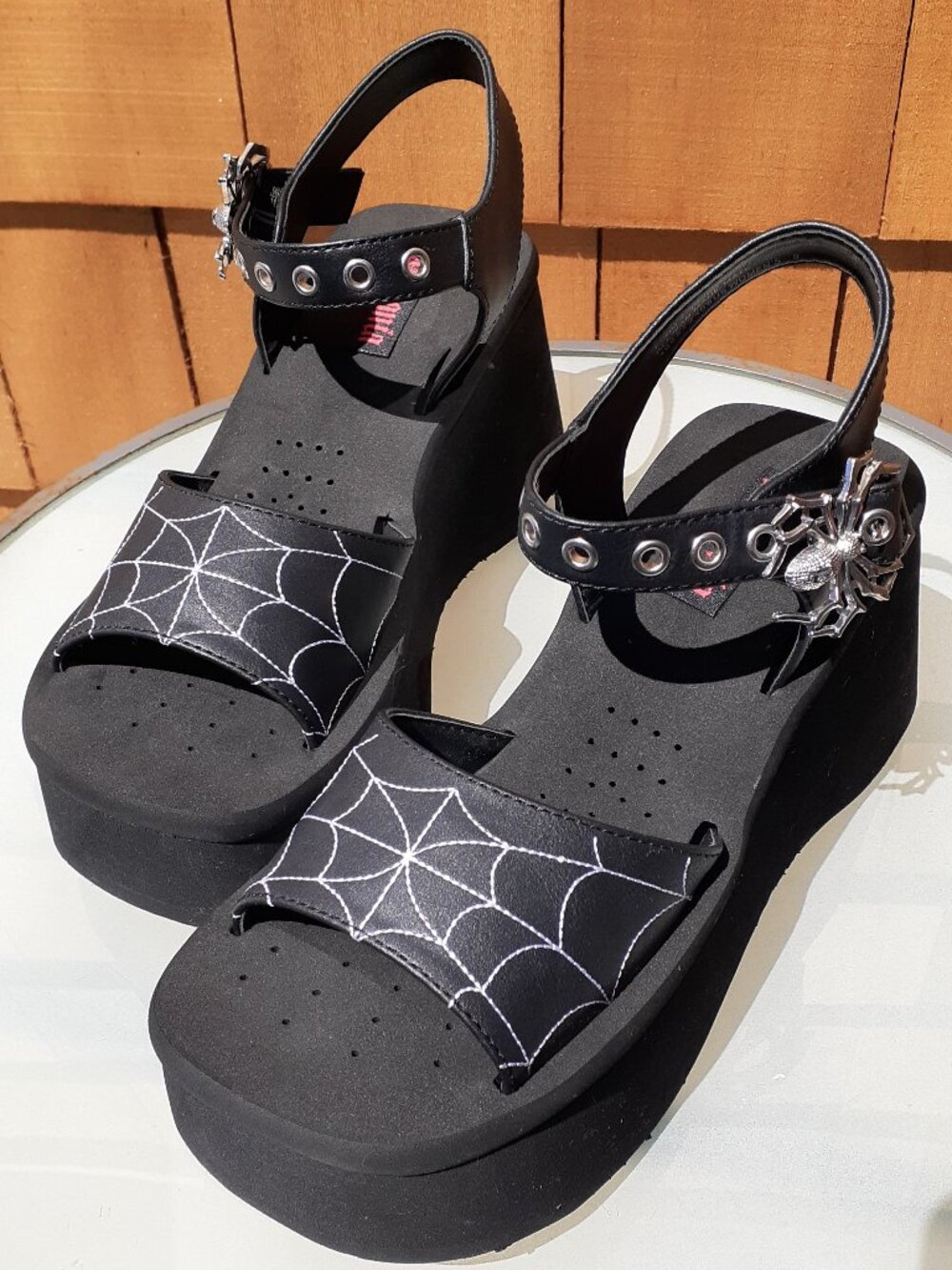 Demonia Cult "Funn-10" Platform Sandals Spiderweb Spider Goth Black NEW SIZE 9